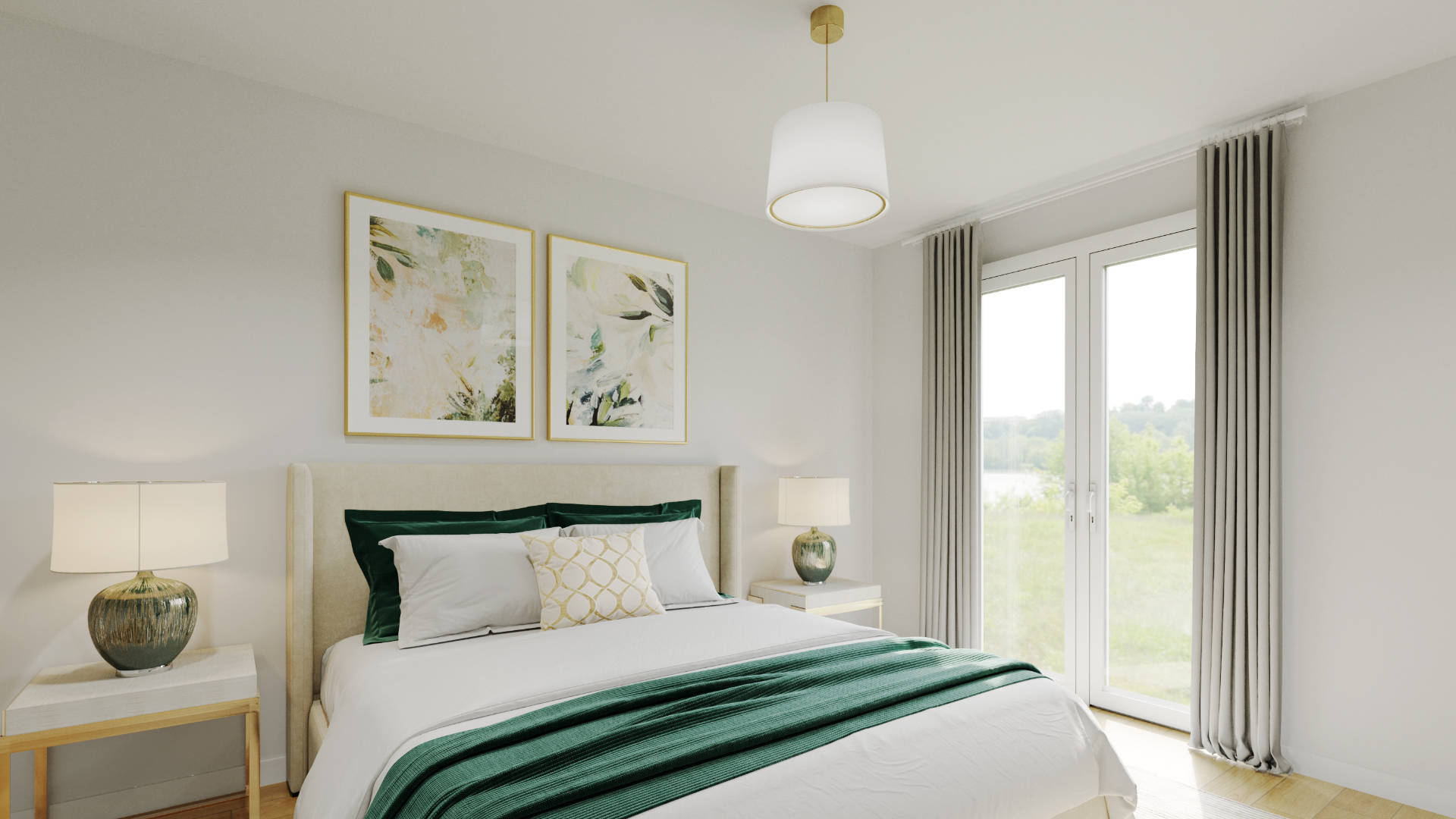 Schlafzimmer mit bodentiefen Fenstern