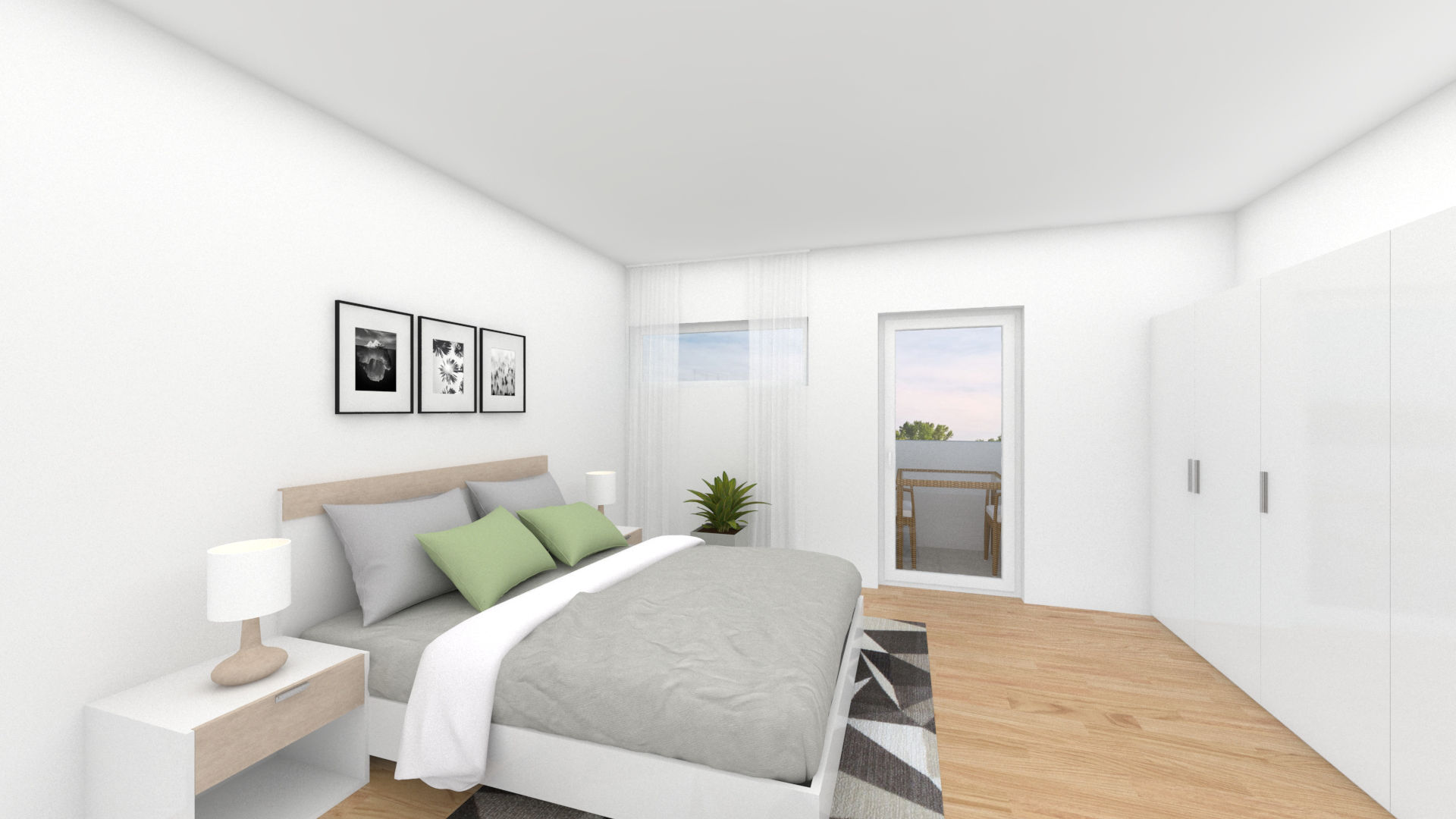 Schlafzimmer mit kleinem Balkon