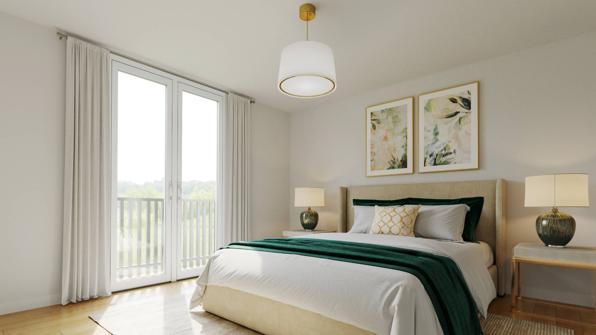 Schlafzimmer mit bodentiefen Fenstern